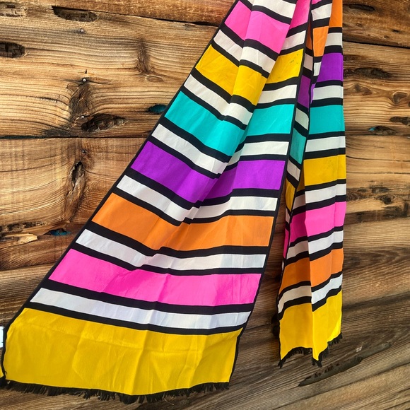 VINTAGE | 100% Silk Colorful Striped Scarf - Picture 5 of 5